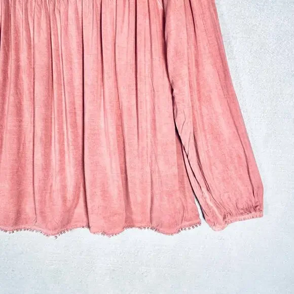 Pol Top Womens S Peach Cotton Blouse Costal Cowgirl Boho Fringe - Picture 2 of 13